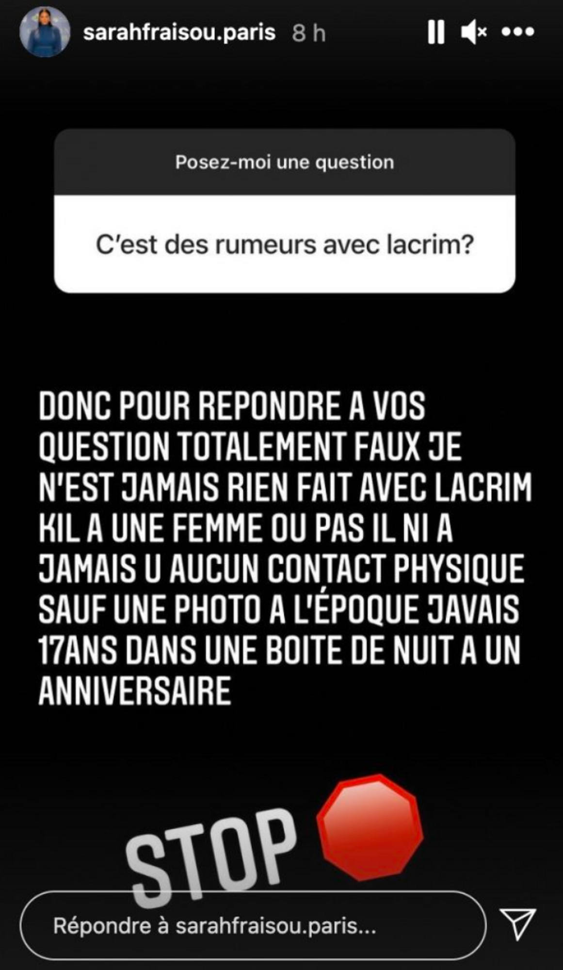 Réponse de Sarah Fraisou